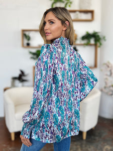 Printed Smocked Long Sleeve Blouse