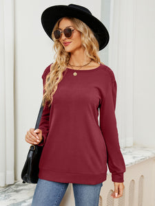 Ruched Shoulder Round Neck Long Sleeve Sweatshirt (multiple color options)