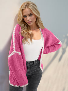 Contrast Open Front Dropped Shoulder Cardigan (multiple color options)