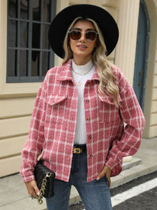 Plaid Collared Neck Long Sleeve Jacket (multiple color options)