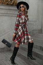 Load image into Gallery viewer, Plaid Tie Waist Long Sleeve Outerwear Dress
