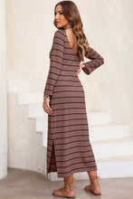 Load image into Gallery viewer, Slit Striped Round Neck Midi Dress (multiple color options)
