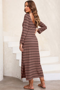 Slit Striped Round Neck Midi Dress (multiple color options)