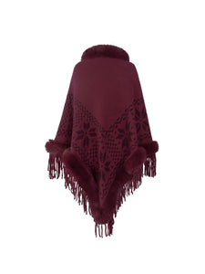 Fringe Geometric Cape Sleeve Poncho (multiple color options)