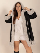 Load image into Gallery viewer, Fuzzy Trim Open Front Long Sleeve Hooded Coat
