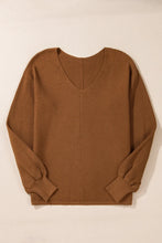 Load image into Gallery viewer, V-Neck Dropped Shoulder Long Sleeve Sweater
