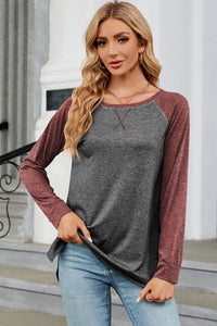 Heathered Round Neck Long Sleeve Top (multiple color options)