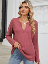 Load image into Gallery viewer, Waffle-Knit Notched Long Sleeve Top (multiple color options)
