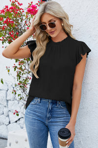 Ruffled Round Neck Cap Sleeve Blouse (multiple color options)