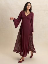 Load image into Gallery viewer, Lace Patchwork V-Neck Long Sleeve Midi Dress
