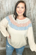 Load image into Gallery viewer, Moments in Time Taupe &amp; Sky Blue Thermal Knit Out Seam Stitch Pullover
