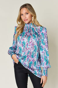 Printed Smocked Long Sleeve Blouse