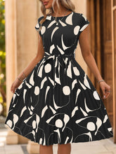 Load image into Gallery viewer, Perfee Tied Pleated Printed Cap Sleeve Dress (multiple color options)
