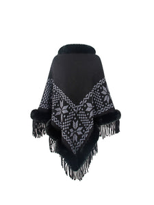 Fringe Geometric Cape Sleeve Poncho (multiple color options)