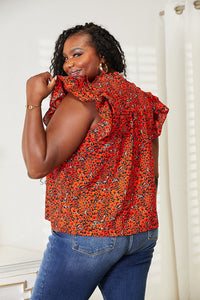 Scarlet Petals Floral Flutter Sleeve Notched Neck Blouse (multiple color options)