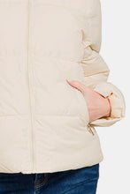 Load image into Gallery viewer, Zip Up Turtleneck Puffer Jacket with Pockets in Cream
