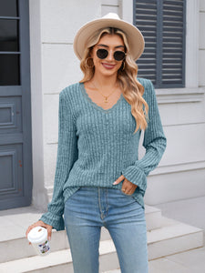 Lace Detail V-Neck Long Sleeve Top (multiple color options)