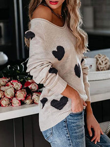 Heart Scoop Neck Long Sleeve Sweater (multiple color options)