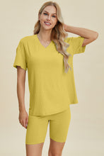 Load image into Gallery viewer, Ribbed V-Neck Short Sleeve Top and Shorts Set (multiple color options)
