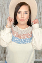 Load image into Gallery viewer, Moments in Time Taupe &amp; Sky Blue Thermal Knit Out Seam Stitch Pullover
