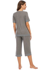 Round Neck Short Sleeve Top and Capris Pants Lounge PJ Set (multiple color options)