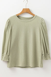 Textured Round Neck Three-Quarter Sleeve Blouse