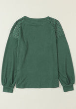 Load image into Gallery viewer, Lace Detail Round Neck Lantern Sleeve Top (multiple color options)
