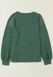 Lace Detail Round Neck Lantern Sleeve Top (multiple color options)