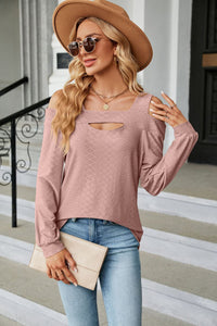 Cold Shoulder Square Neck Cutout Blouse (multiple color options)