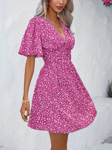 Printed V-Neck Half Sleeve Mini Dress (multiple color options)