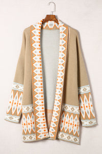 Geometric Open Front Long Sleeve Cardigan (multiple color options)