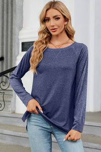 Heathered Round Neck Long Sleeve Top (multiple color options)