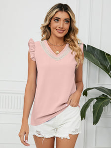 Ruffled V-Neck Cap Sleeve Blouse (multiple color options)