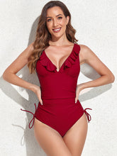 Load image into Gallery viewer, Crisscross Ruffled Wide Strap One-Piece Swimwear (multiple color options)
