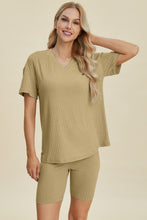 Load image into Gallery viewer, Ribbed V-Neck Short Sleeve Top and Shorts Set (multiple color options)
