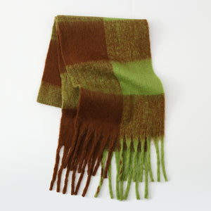 Fringe Contrast Plaid Polyester Scarf (multiple color options)