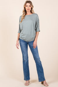 Striped Boat Neck Dolman Sleeve Top in Dusty Olive