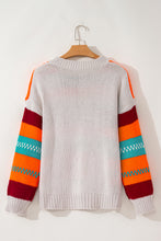 Load image into Gallery viewer, Contrast Striped Round Neck Long Sleeve Sweater
