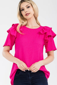 Ruffle Layered Short Sleeve Texture Top (multiple color options)