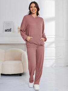 Dropped Shoulder Long Sleeve Hoodie and Pants Set (multiple color options)