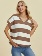 Load image into Gallery viewer, Striped V-Neck Short Sleeve Sweater (multiple color options)
