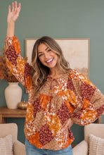 Load image into Gallery viewer, Autumn Patchwork Boho Blouse in Rust
