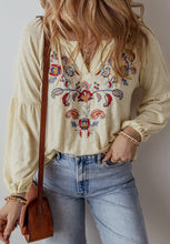 Load image into Gallery viewer, Embroidered Notched Long Sleeve Blouse
