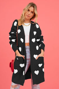 Heart Graphic Open Front Cardigan with Pockets (multiple color options)