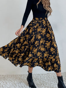 Printed Elastic Waist Midi Skirt (multiple color/print options)