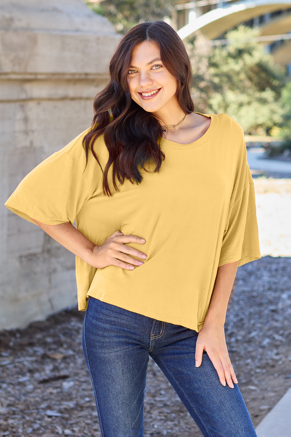 Bamboo Bliss Round Neck Drop Shoulder T-Shirt (multiple color options)