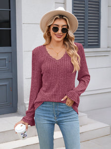 Lace Detail V-Neck Long Sleeve Top (multiple color options)