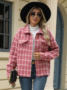 Plaid Collared Neck Long Sleeve Jacket (multiple color options)