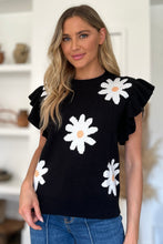 Load image into Gallery viewer, Ruffled Flower Round Neck Cap Sleeve Sweater
