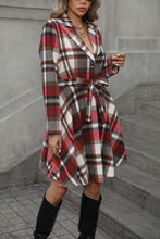 Load image into Gallery viewer, Plaid Tie Waist Long Sleeve Outerwear Dress
